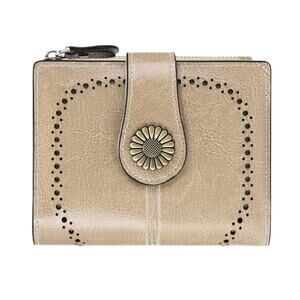 Sendefn Wallet Womens Beige Leather Bi-fold Zipper Coin Pocket RFID Blocking